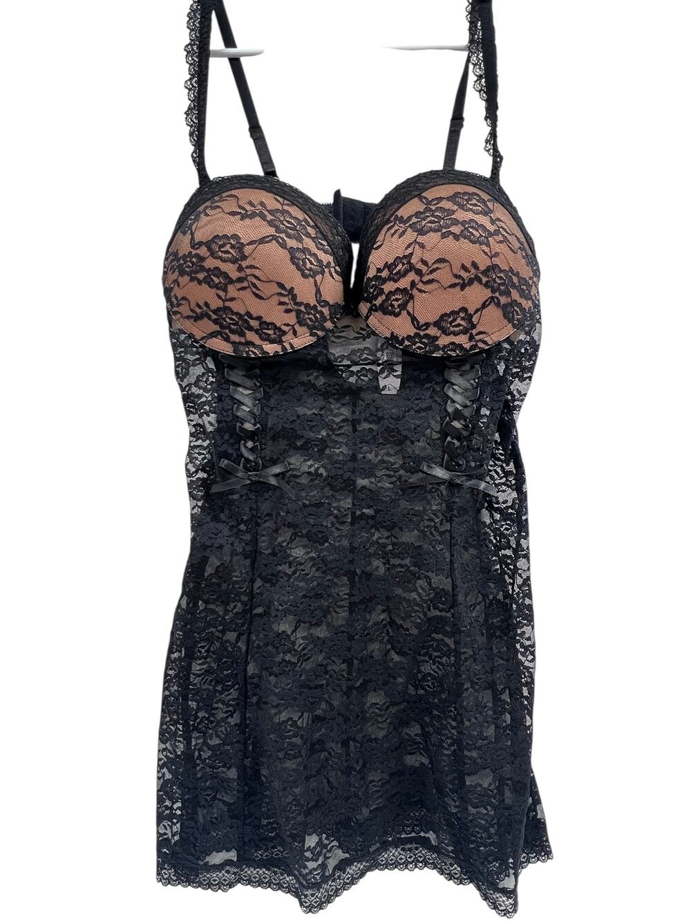 Adore Me Jet Black Floral Lace Babydoll Top Lace NWT